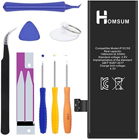 HOMSUM Battery Replacement for iPhone 5S or 5C with Repair Tool Kits & Instructions - Full 1560mAh New 0 Cycle [365 Days Warranty]
