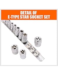 HORUSDY 11pc hembra e Torx Star Juego de llaves de vaso de, barra, hembra externa Torx Juego de llaves de vaso E4   E20