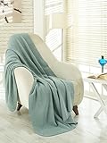Ottomanson Bed Blankets, Bedspread, Plush Cotton Throw, Soft Cotton Cozy Blanket Imported from Europe Waffle Solid Fleece Blanket, 50" W x 65'' L, Sage Green