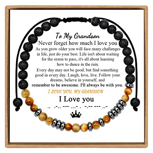 Bracelets for Men Women, Morse Code Bracelet with Hidden Message Gifts Card, Stone Beaded Bracelet for Son, Daughter, Grandson, Granddaughter, Anniversary, Birthday