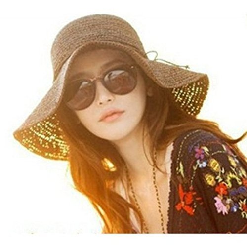 Chic Ladies Straw Sun Visor Wide Large Brim Floppy Fold Swimming Beach Straw Hat