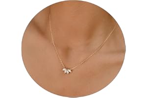LEXODY Diamond Necklaces for Women, Dainty 14k Gold Plated Leaf Pendant Necklace Layered CZ Necklace Simple Choker Necklaces for Women Trendy Jewelry Gifts