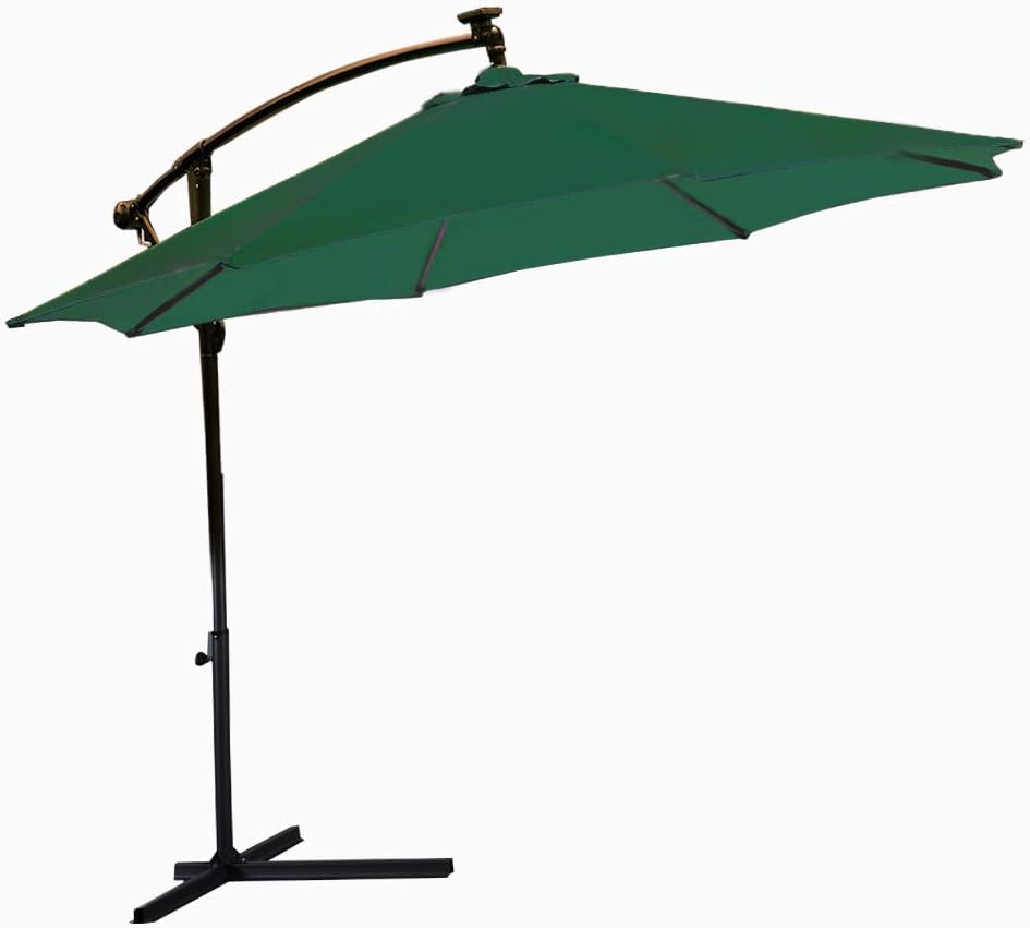 3m Garden Umbrella Outdoor Led Lights Parasol Waterproof Sun Shade Solar Patio Cantilever Hanging Umbrella Folding Tilt Crank For Patio Parasol Beach Umbrella For Day And Night Green Amazon Co Uk Garden Outdoors