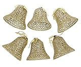 Elegant Traditional Christmas Holiday Shimmering Sparkling Bell Ornaments With Bows, Medium, Pack of 6, 6