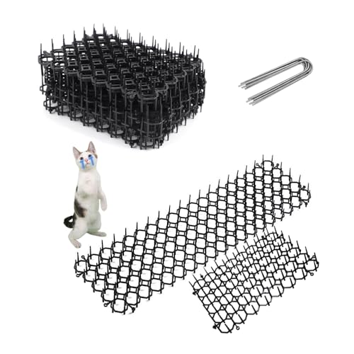 AHED 16 Piezas Alfombrilla Repelente de Gatos con Pinchos, 20 x 15 cm Estera Repelente de Gatos con Púas de Plástico, Estera Repelente para Exteriores e Interiores, 8 Pinchos de Jardín