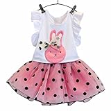 FEITONG Kids Girls Rabbit Bow Pattern Shirt Top Polka Dot Skirt