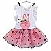 FEITONG Kids Girls Rabbit Bow Pattern Shirt Top Polka Dot Skirt (Age:6-7Y, Pink )