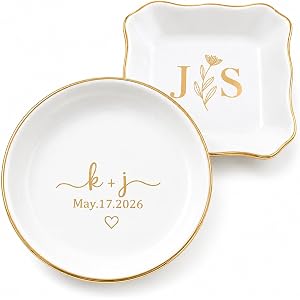 Kinlea Personalized Jewelry Dish with Initials & Date, Custom Ring Dish for Engagement Rings, Bridesmaid Gifts, Bridal Shower
