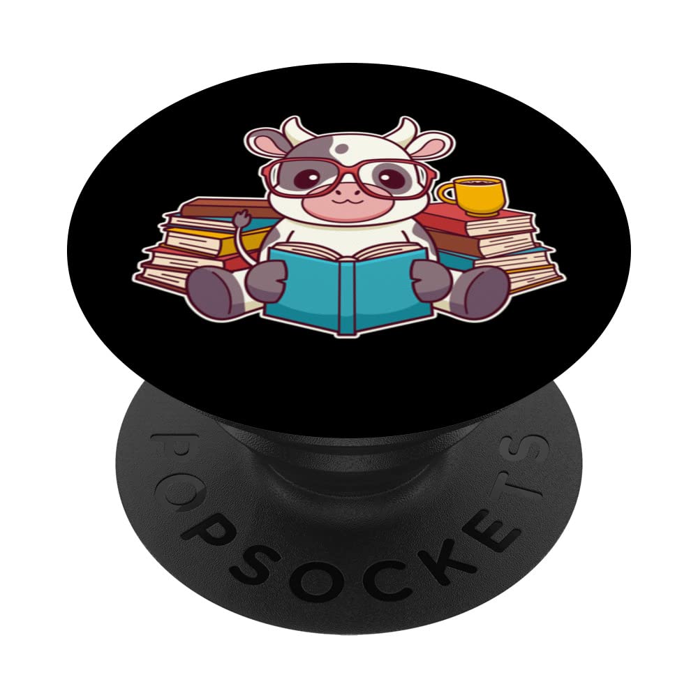 Cute Kawaii Cow Reading A Book - Bookworm PopSockets Swappable PopGrip
