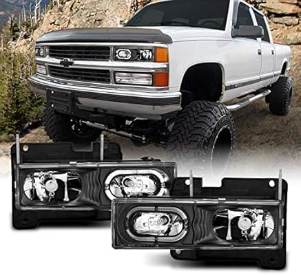 Amazon Com Amerilite Black Crystal Headlights Led Halo Set For Chevy Fullsize Passenger And Driver Side Automotive