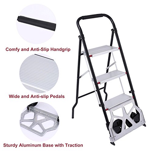 Utheing 330lbs 2 in 1 Convertible 3 Steps Ladder Cart Folding Heavy Duty with Two Wheels and Hand Grip - Thumbnail 6