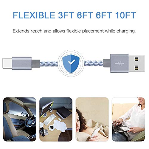 image for Daiendi USB Type C Cable 5Pack 2x3FT 2x6FT 10FT,Nylon Braided Type C C