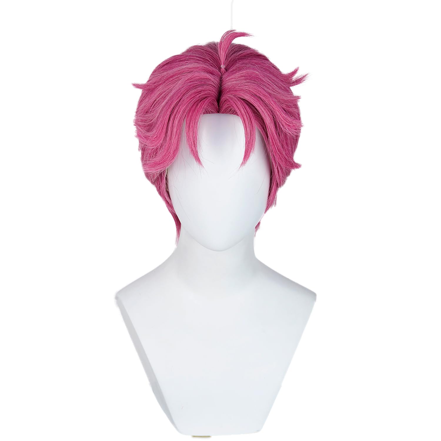 Photo 1 of Short Dark Pink Wig for Men Pink Anime Hair Akaza Wig + Cap for Stage Party Halloween Costume Cosplay