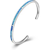 WINNICACA Bracelet for Women Opal Bracelet 925 Sterling Silver Opal Cuff Bangle Bracelets Inspirational Fine Jewelry Gifts for Women Her Wife Mom Daughter Anniversary Birthday Gifts Ideas