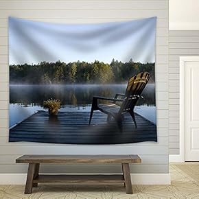 Chair on a Wood Deck A Place of Calmness - Fabric Tapestry, Home Decor - 51x60 inches