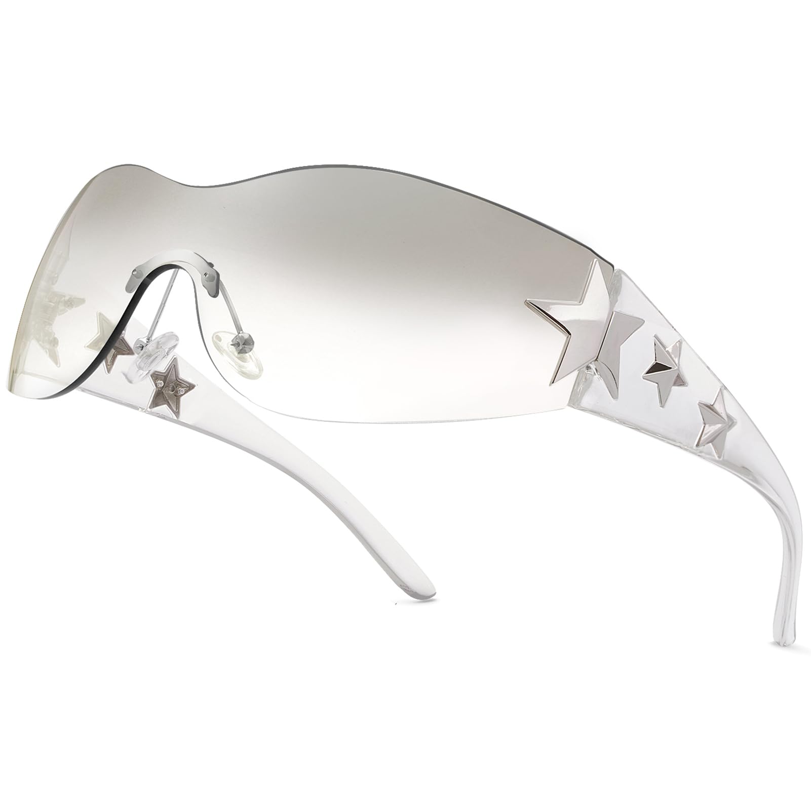 Photo 1 of Haqptul Rimless Y2K Sunglasses Star Wrap Around Glasses 2000S Accessories for Women Men Trendy Fashion Cool Shield Shades (Transparent)