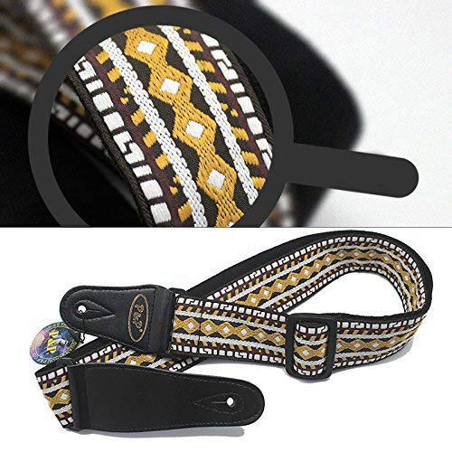 Retro Style Adjustable Knitting Guitar Strap with Leather Ends (Electric Guitar Strap, Acoustic Guitar Strap and Bass Strap)