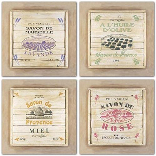 Savon De France, Provence, Rose, &amp; Lavande by Wiscombe~Set of 4 Soap UNFRAMED Art Prints
