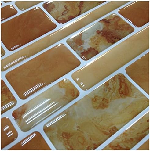 Wall Tile Sticker 10.25"x 10.25" Adhesive Vinyl Wall Tiles, Urban Oblong, Pack of 10