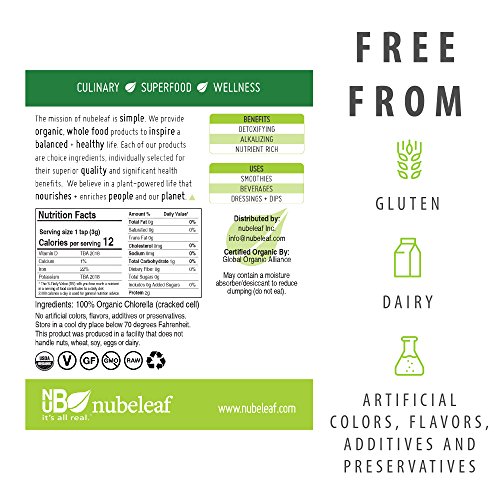 Nubeleaf Chlorella Powder - Non-GMO, Gluten-Free, Raw, Organic, Vegan Source of Chlorophyll, Essential Vitamins & Minerals - Single-Ingredient Nutrient Rich Superfood for Cooking, Baking, Smoothies - Thumbnail 3