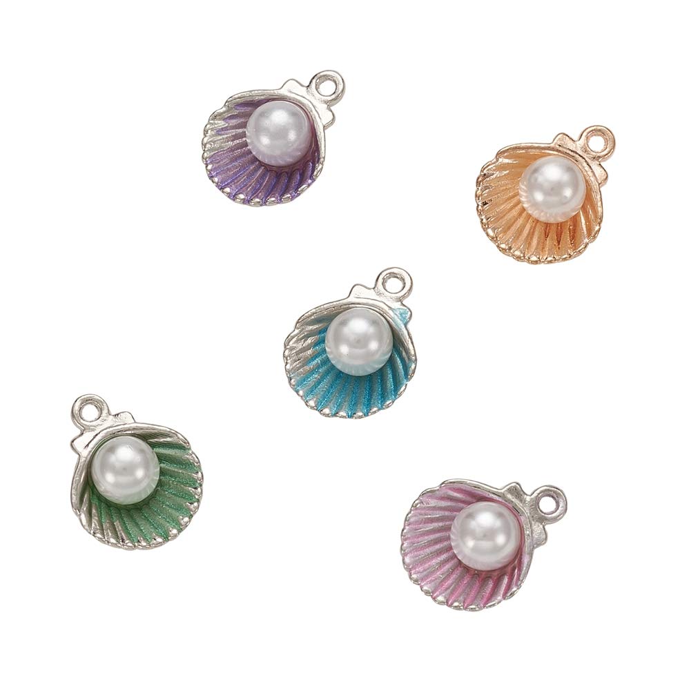 Airssory 50 Pcs Enamel Shell Shaped Charms Tiny Pendants with Acrylic Pearl Beads for Choker Necklace Bracelet Earrings Making DIY Crafts - 15mm โ image 1