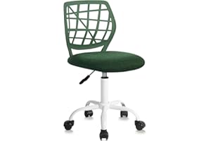 FURNITURER Kids Desk Chair, Fabric Office Chair Armless Small Mid Back Swivel Children Computer Task Chair Ergonomic Height Adjustable Study Chairs with Swivel Padded Cushion and Rolling Wheels, Dark Green