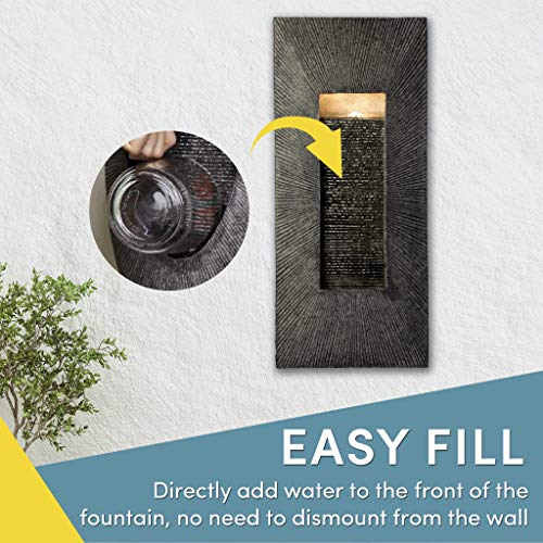 Rectangle, Indoor/Outdoor Wall Fountain 24" x 11" | Handcrafted Natural Stone Look with LED Lights, Adjustable Speed, Calming Waterfall Sounds | Made with Polyresin Material (Charcoal) ...