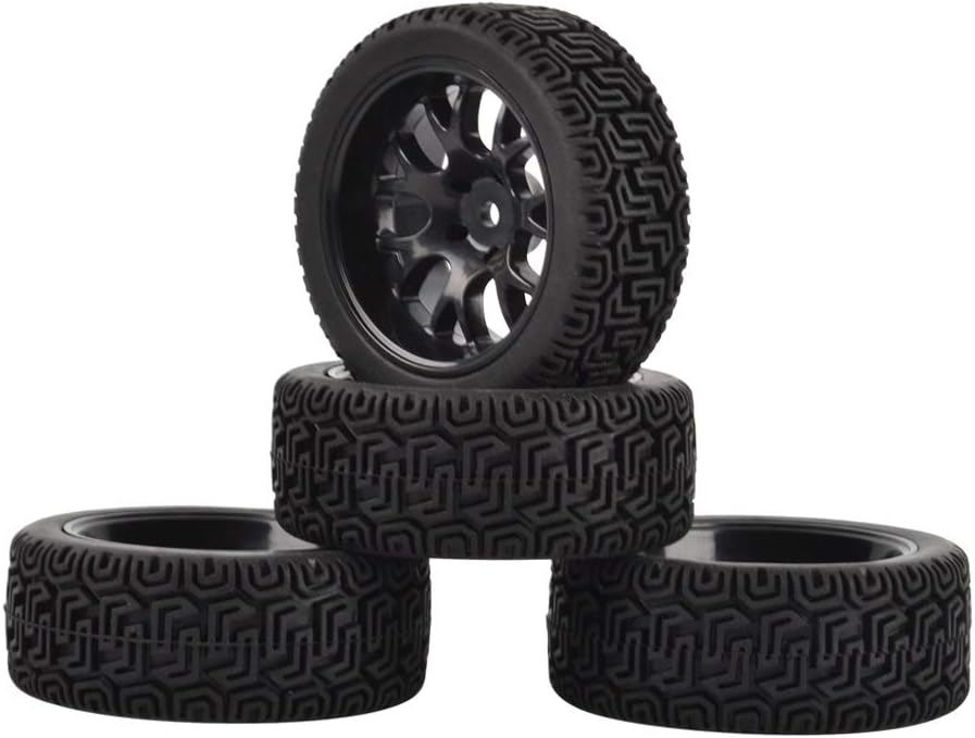 1/10 Rally Car Wheel and Tire for 1/10 RC On Road Car HSP Tamiya HPI Kyosho RC Car (Black)