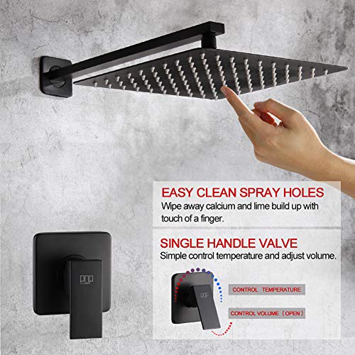 POP Matte Black Shower Faucet Set with 10 Inch Shower Head and Handle