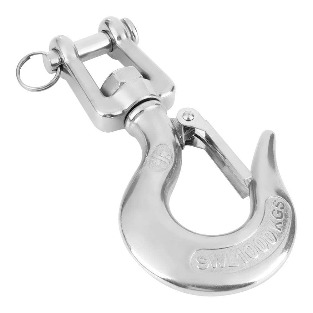 Lifting Hook 304 Stainless Steel Swivel Lifting Hook Steel Eye Hook with Latch Rigging Accessory 650kg/1000kg for Metallurgy Mining Equipment