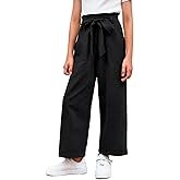 Meikulo Girls Paper Bag Wide Leg Pants Kids Fashion High Waisted Elastic Waist Trousers with Pockets 7-14 Years