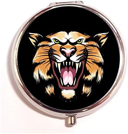 Tiger Head Customized Round Silver Portable Travel Pill Box Organizer Case 3 Compartment Medicine Tablet Holder Box Case Gift