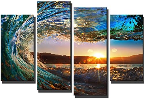 4 Panels Seascape Modern Prints Landscape Pictures Paintings on Canvas Unframed &amp; Framed Wall Art Sea Beach Pictures Giclee Artwork for Home Decor (Unframed(11.8x23.6''x2pcs,11.8x31.5''x2pcs))