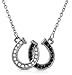 Lucky Double Horseshoes Silver Tone Necklace Fashion Jewelry for Women, Horse Gifts, Lucky Gifts, Good Luck Charms Gifts (Black)