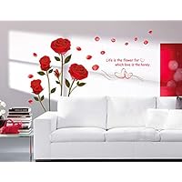 ufengke Red Rose Removable Wall Stickers Murals for Living Room/Bedroom (Rose, No. 1)