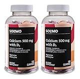 Amazon Brand - Solimo Calcium 500 mg with D3 800 IU per Serving (2 Gummies), 100 Gummies (Pack of 2)