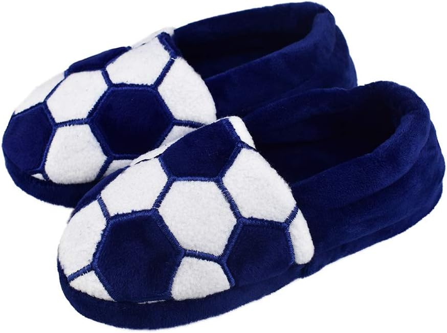 TirzrroLittle Kids Big Boys Warm Slippers with Soft Memory Foam Slip-on Indoor Football Slippers