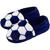Tirzrro Little Kids Big Boys Warm Slippers with Soft Memory Foam Slip-on Indoor Football Slippers