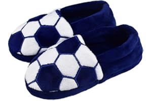 Tirzrro Little Kids Big Boys Warm Slippers with Soft Memory Foam Slip-on Indoor Football Slippers