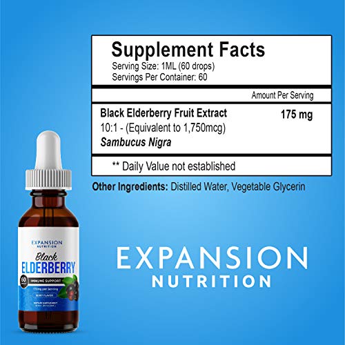 (2 Pack) Elderberry Drops Liquid Extract for Adults - Daily Immune Support Booster 10x Strength Concentrate Syrup - Vegan Sambucus Nigra Antioxidant Drops Supplement (Berry Flavor) (120 Servings)