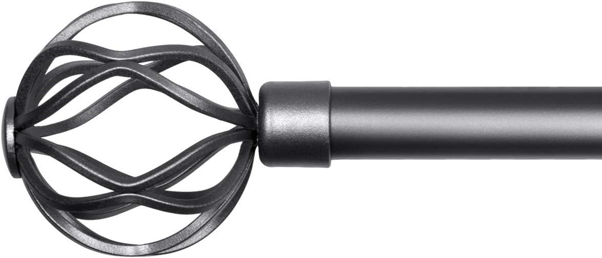 3/4-Inch Diameter Decorative Single Window Curtain Rod with Round Twisted Cage Finials, 28-48 Inches, Pewter: Home Improvement