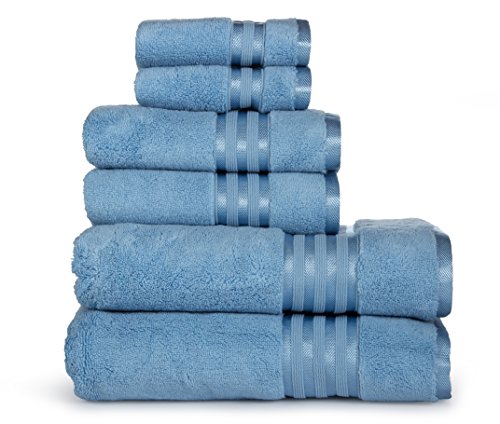 Casa Lino -Premium Quality Zero Twist, Air Soft, 6 Piece Towel Set, 2 Bath Towels, 2 Hand Towels 2 Washcloths, Machine Washable, Hotel Quality, Towel Gift Set- Dove Cotton Collection (Electric Blue)