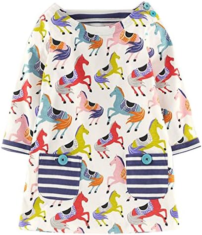 MISSHALO Girls Cotton Longsleeve Cute Cartoon Animal Dresses,Casual Holiday T-Shirt Dress (1035,4T/4-5YRS)