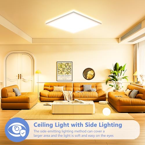 Feliigo LED Ceiling Light, 24 W, 3000 K Ultra Thin Square Ceiling Lamp, 2800 LM Bathroom Ceiling Light, IP44 Waterproof Diameter 30 cm, LED Chandelier for Bedroom, Kitchen, Living Room, Balcony