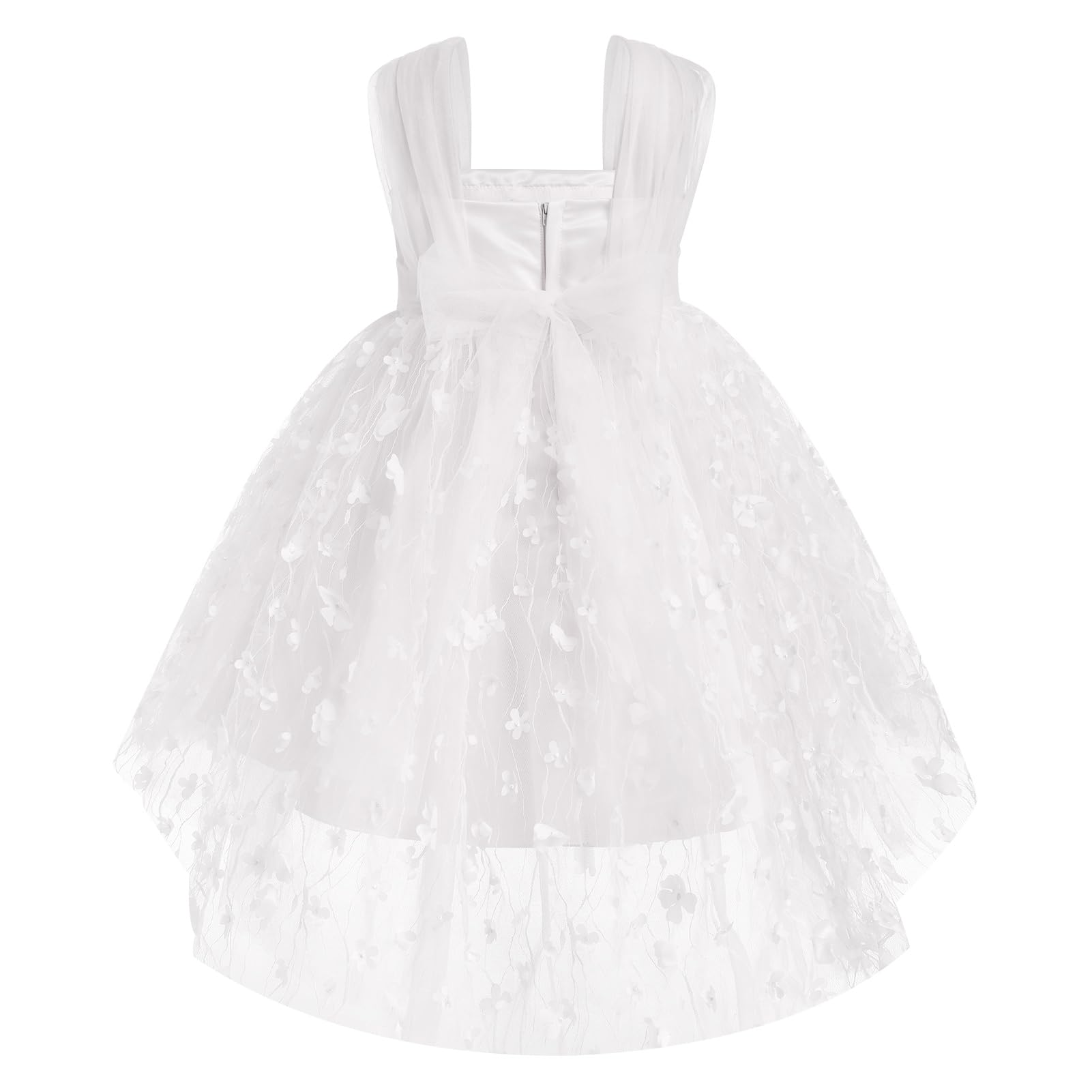 Photo 1 of IDOPIP Flower Girls Butterfly High Low Tutu Dress for Kids Baby First Communion Wedding Party Dresses Toddler Little Princess Pageant Bridesmaid Birthday Baptism Tulle Gowns White Flower 12-18 Months