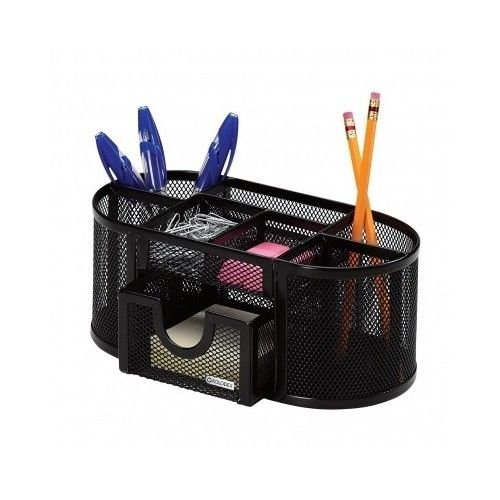 Desk Mesh Organizer Black Office Desktop Holder Metal Pen Storage Pencil Tray