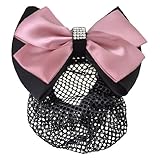 Rosallini Women Pink Black Ruffled Bowtie Decor Barrette Hair Clip Snood Net