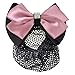 Rosallini Women Pink Black Ruffled Bowtie Decor Barrette Hair Clip Snood Net