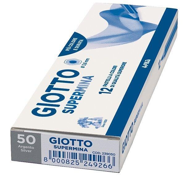 GIOTTO Supermina Coloured Pencils, 12 Pieces, 3.8 mm Lead, Assorted Colours, High Quality (Silver)
