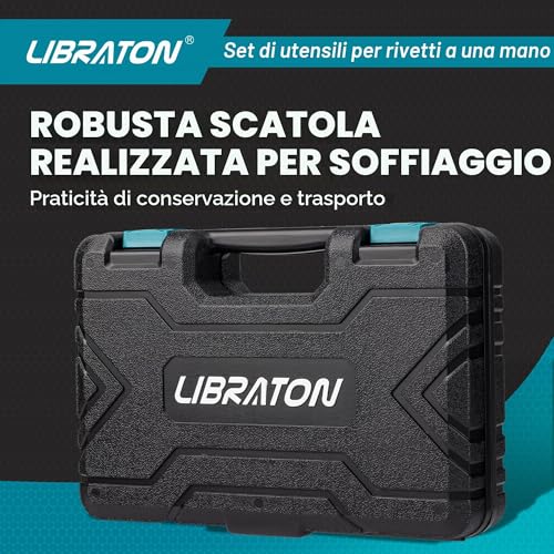 LIBRATON Hand Riveter Professional Riveter Gun with 200 Aluminum Rivets, Includes 4 Drill Bits, 4 Rivet Heads Without Tools (2.4mm, 3.2mm, 4mm, 4.8mm)